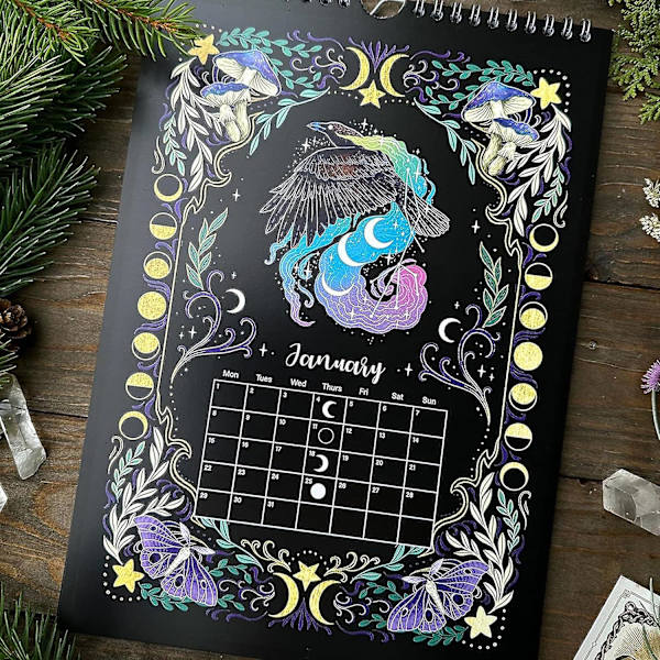 Mörk skog månkalender 2024 kalender 2024 väggkalender med illustrationer vackra djur kalendrar julklapp