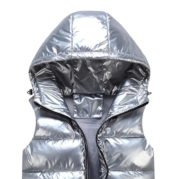 Sliktaa Unisex Glansfuld Vandafvisende Ærmeløs Jakke Letvægts Puffer Vest Sølv M Silver M