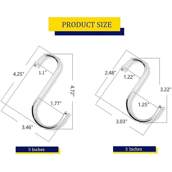 [CA] S-formade krokar i rostfritt stål, silver, 5 tum, 20-pack 5 inch