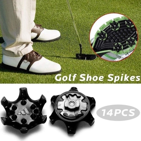 Enkle udskiftelige Spikes Cleats til Golfsko 14 stk/sæt Golf Spikes Pins Hurtig Drejning Twist Sko Spikes Slidstærkt sæt Ultra Tynde Cleats Pins Golf S Sort