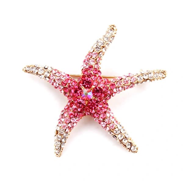 Modefarve Søstjerne Indlagt Rhinestone Legering Broche Pins Kvinder Piger Tilbehør