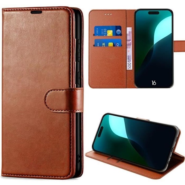 Etui for iPhone 16, Anti-ripe kortholder 360 graders beskyttelse Kunstlær Brun Blue