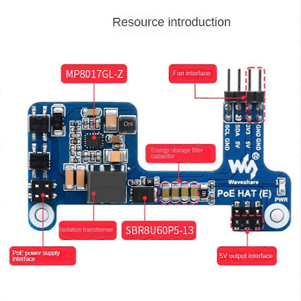 CASA PoE HAT(E) for Ethernet over Expansion Board for 3B+/4B for IEEE 802.3Af 1 stk