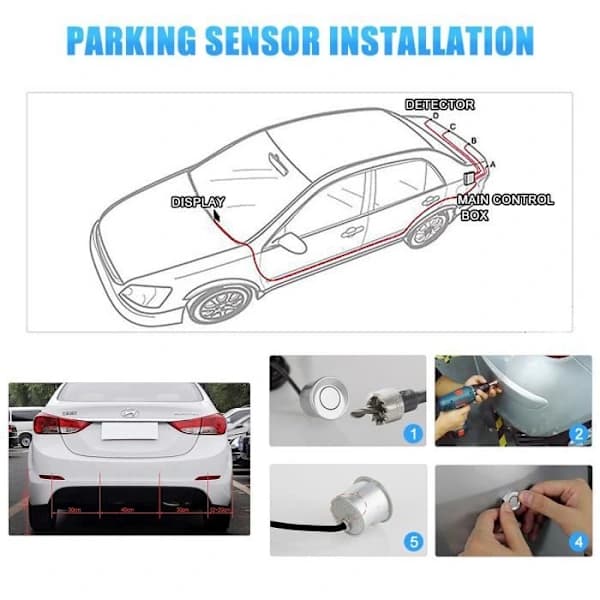 AD-YYFM-4 4 Sensorer Bilparkeringsradar Kit LED-Display Sort