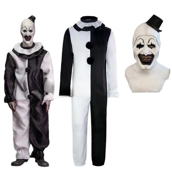 Art The Clown Cosplay Film Terrifier 2 Art The Clown Cosplay Kostym Jumpsuit Mask Halloween Kostymer Mask för Män Kvinnor Kostym och Mask A XXL