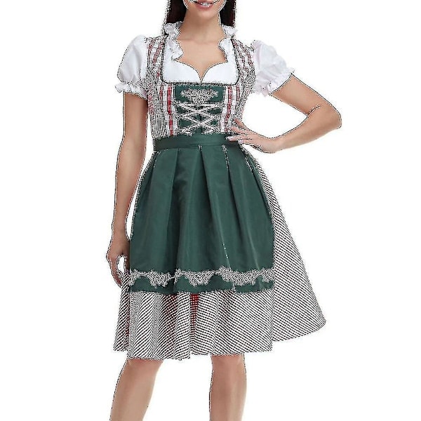 Damdräkt Oktoberfest Vuxen Dirndl Tysk Traditionell Bayersk Öl Karneval Fraulein Cosplay Piga Klänning Outfit Dark Green M