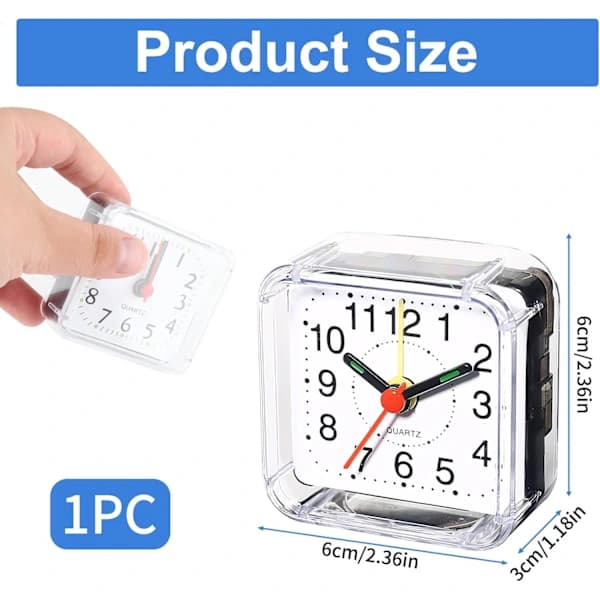 Small Silent Alarm Clock - Mini Square Bedside Clock Battery Operated (Batteries Not Included)