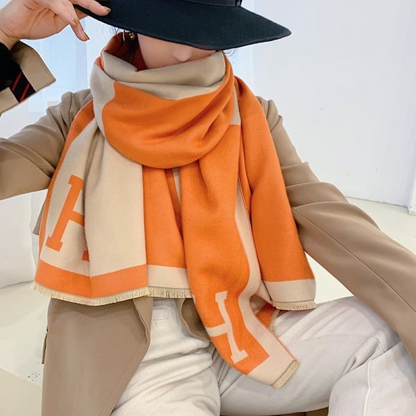 Kashmiriliknande scarf, dam, färgblockerad varm scarf, medium