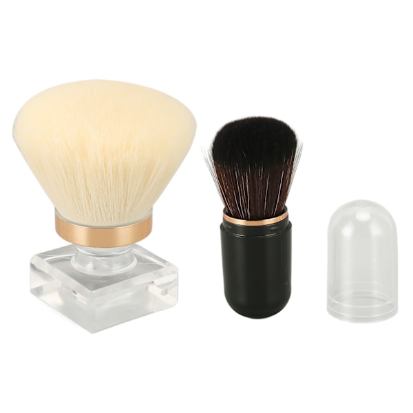 Sminkpulverborste Kind Blush Makeup Vit borst runt huvud Power Svart kapsel kosmetiskt verktyg med case