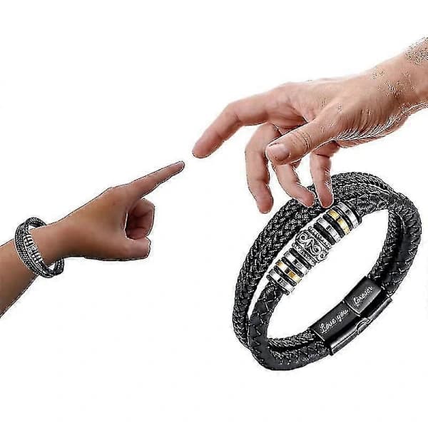 Flettet læderarmbånd i rustfrit stål til mænd med gravering