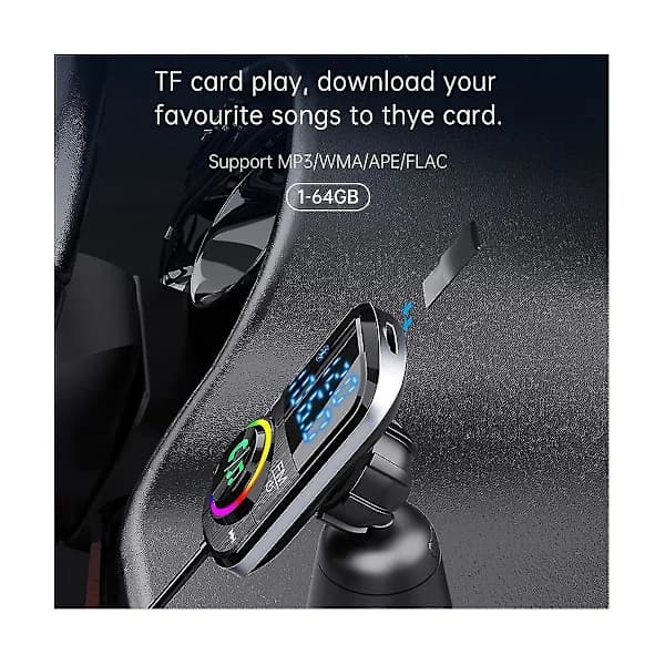 Bil FM-sender Billader Bluetooth 5.0 Biladapter Qc 3.0 Hurtiglading Pd Billader Mp3 Musikk