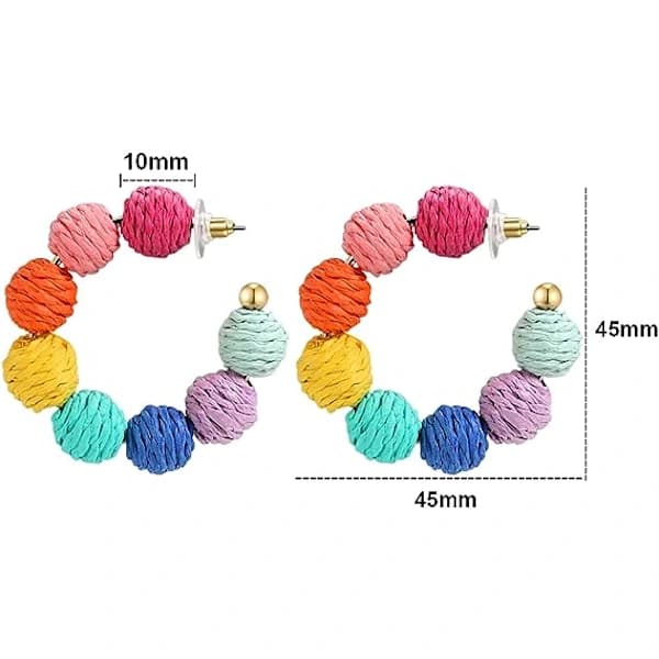 Sommer Boho Raffia Ball Hoop Dingle Rotting Øredobber for Kvinner og Jenter