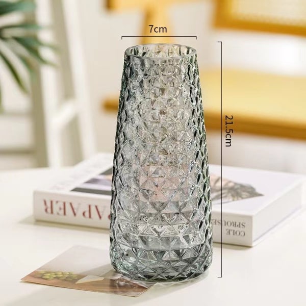 Dekorativ vase, moderne halvtransparent grå, vase for kontor, hjem, flat, ananasstruktur
