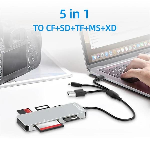 5-i-1 Multi-hukommelseskortlæser SD/TF/MS//XD Kortlæser USB C OTG-adapter Adapter til