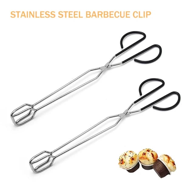 Grilltang i rustfritt stål med langt sklisikkert håndtak for matlaging, grilling, camping og servering 41 cm B