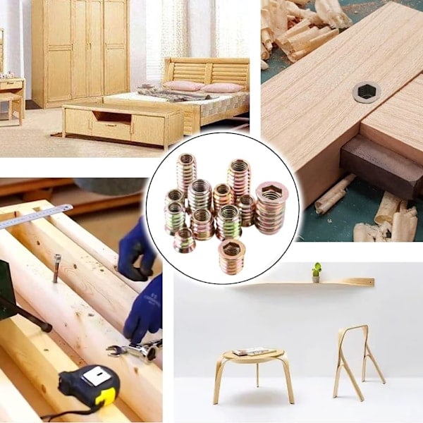 M6 x 20 mm gjengeinnsats, treinnlegg, skrueinnsatser, sinklegering gjenget sekskantmutter, skrueinnsats sekskanthylse (100 stk) M6×20 M8×15