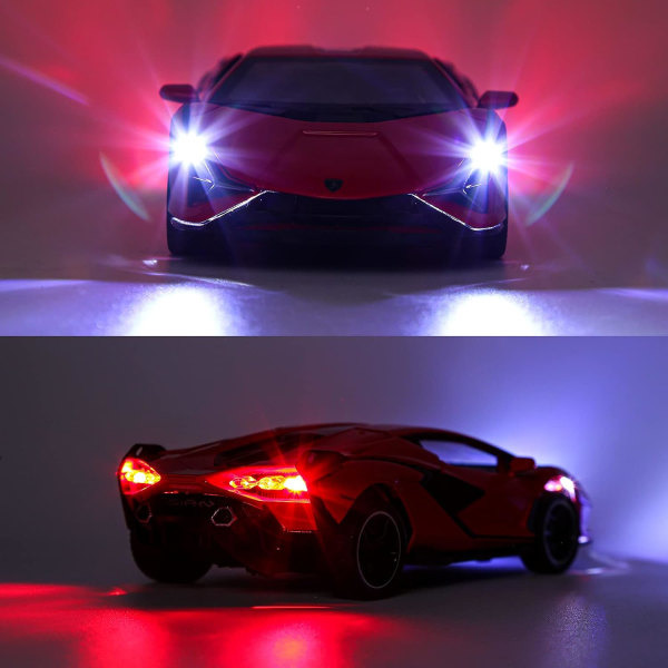 Leikkiauto Lambo Sian FKP37 Metallimalliauto Valoilla ja Äänellä Takana Leikkiauto Pojille 3+ (Musta)