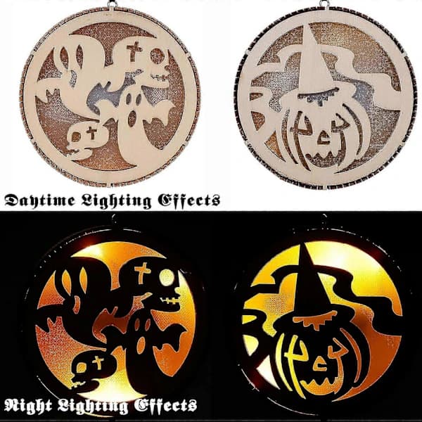 Halloween 2-pack LED-upplysta träpumpor ornament