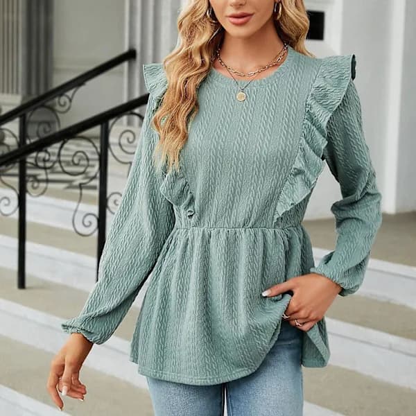 Dame Patchwork Rundhalset Langærmet T-shirt Top Sort Xxl