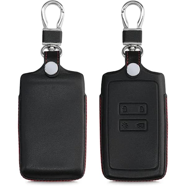 Kompatibelt Renault Smart Key 4-knapps läderfodral med nyckelring