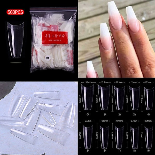 500 stk. franske T-formede falske akrylnegle kunst tips UV falske negle - Perfekt Transparent