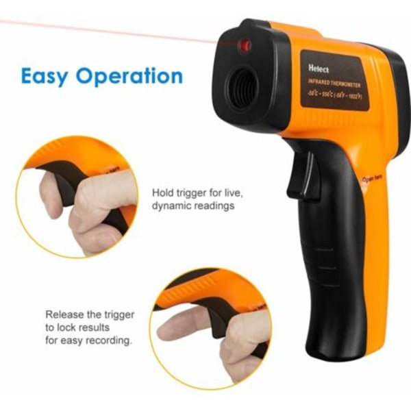 Ulisem Infraröd Termometer, Beröringsfri Laser Infraröd Termometer från -50°C till 550°C, Bakgrundsbelyst LCD-skärm (Ej för människor).ca