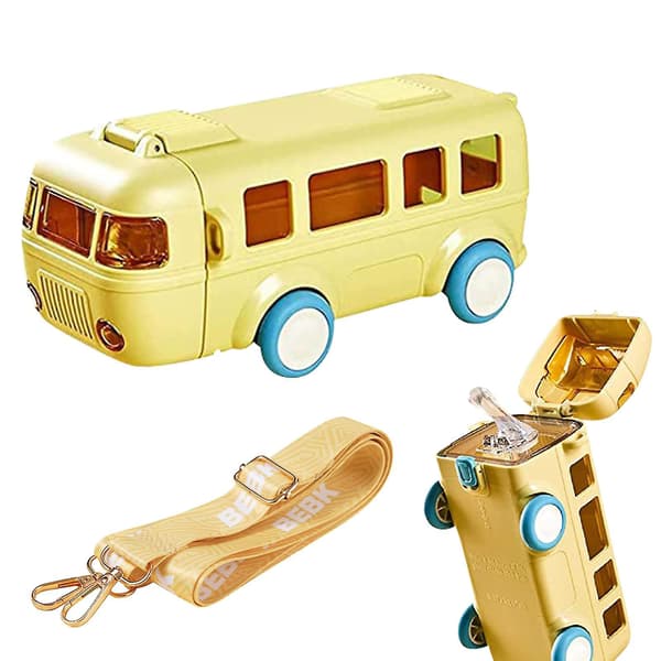 Bärbar vattenkopp i bussform, bilhalmvattenkopp, bussvattenflaska Kawaii bilhalmvattenkopp Gul Yellow