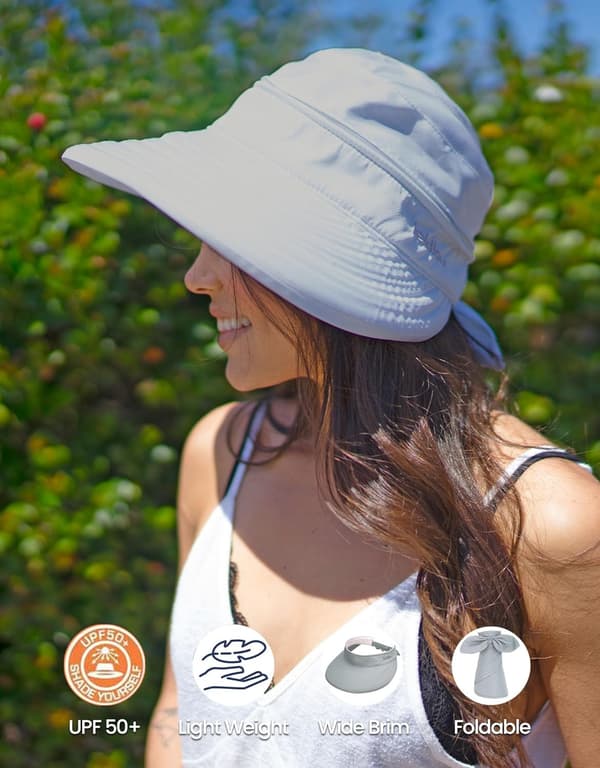 Hatter for kvinner UPF 50+ UV Solbeskyttelse Konvertibel Strandvisirhatt Grå Grey