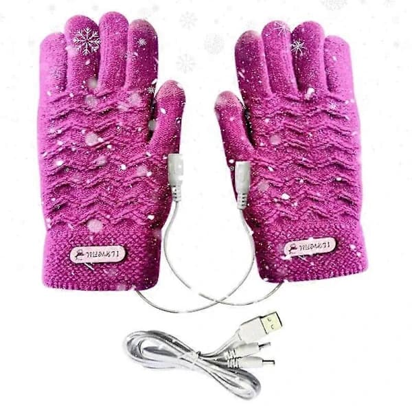 Vinter Full Finger Stickade Uppvärmda Handskar 45°C USB Uppladdningsbara Termiska Handskar för Kvinnor