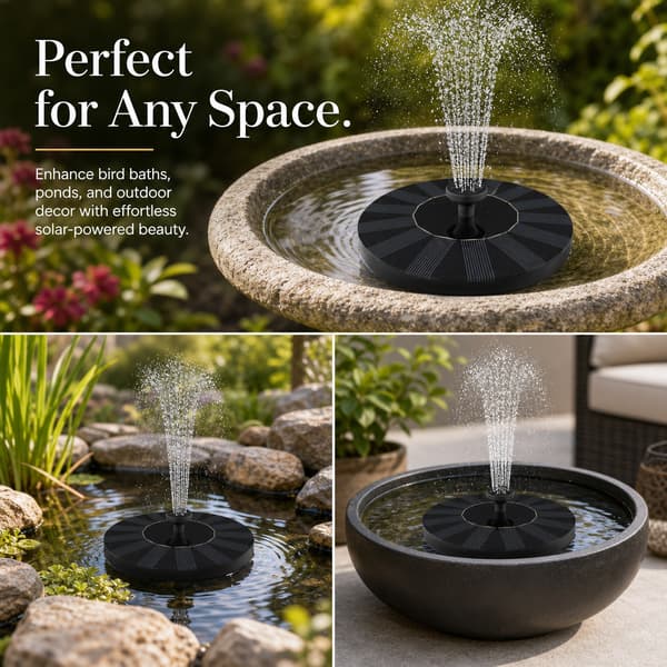 Solarvannfontene flytende pumpe for hagefuglebad, svart, 1 stk 16cm round