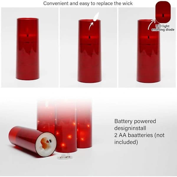 Flameless LED Candle Set, 9 Flicker-Free LED Candles with Integrated Star String Lights, Acrylic Shell, Red A Red A Red A
