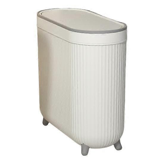 12L Badrumssoptunna med Lock, Stor Kapacitet, Dammtät, Rektangulär, Smal Soptunna, vit, grå white,grey
