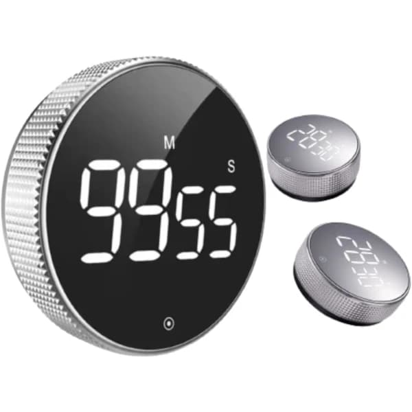 Magnetisk digital kökstimer - Stor digital kökstimer med LED-nedräkningsdisplay (silver)