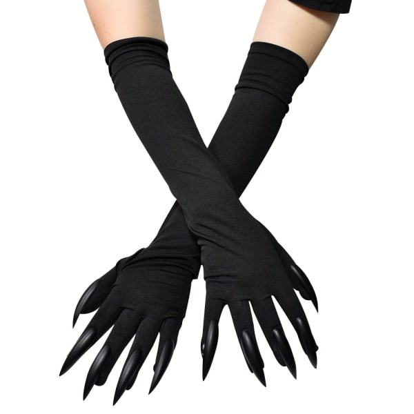 Halloween-handsker Voksne Halloween-kløer Lange sorte dyrefødder Handsker med uhyggelige lange negle Sjovt spøgelse Sorte negle Black Nails