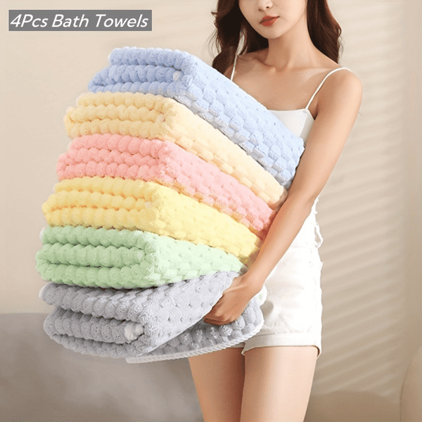 4-pak Bløde Sky Badehåndklæder, 70cm x 140cm - Premium Koralfleece 70x140cm 70x140cm