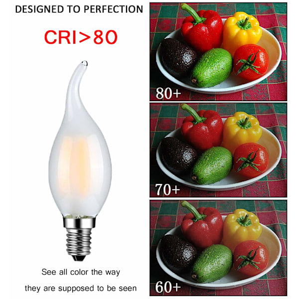Set med 6 LED-flamlampor E14 4W Varmvit 2700K - Filamentljus för ljuskronor - Frostat glas