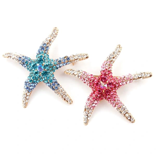Modefarve Søstjerne Indlagt Rhinestone Legering Broche Pins Kvinder Piger Tilbehør