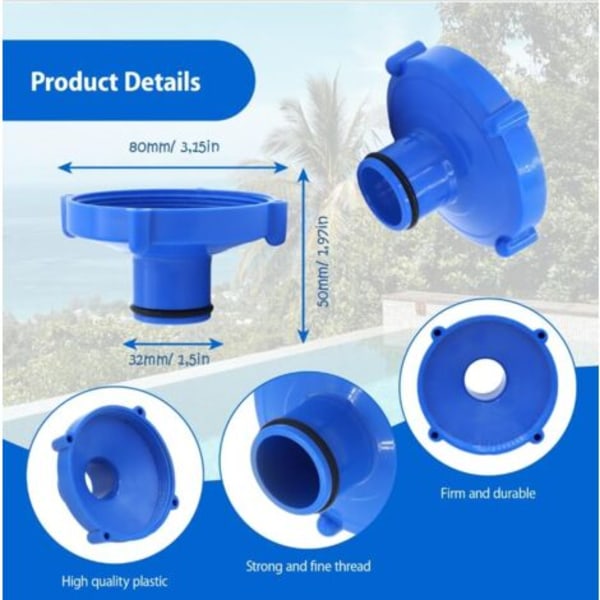 Adapter til poolstøvsuger slæde Skrueforbindelse 80 mm til slange 32 mm Blå kompatibel INTEX 11238/ 11238A adapter..ca