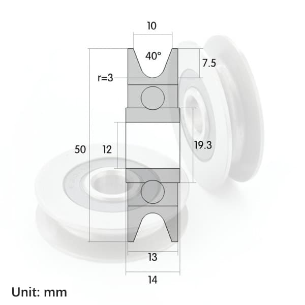 12*50*13mm spårhjul Metall U-spår stållinlyft A2 A2
