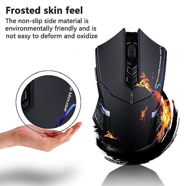 Trådløs Gamingmus med Pustende Belysning, 2 Programmerbare Sideknapper, 2000 DPI, Ergonomisk Grep 7-knappsdesign Svart