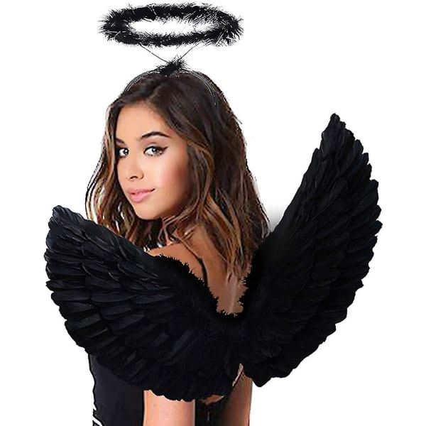 Änglavingar och gloria Vuxen Vita änglavingar för barn Halloween jul Svart