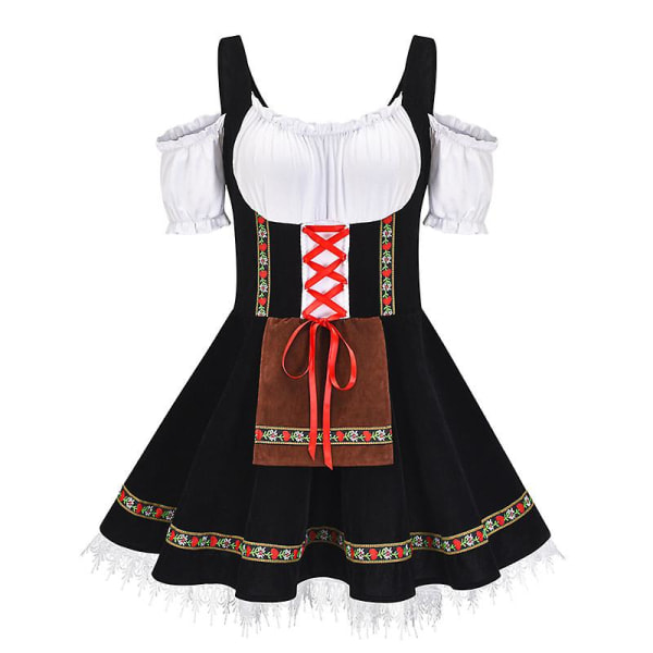 Traditionell par-oktoberfestdräkt parad tavern bartender servitris outfit cosplay karneval halloween festlig festklänning marinblå S