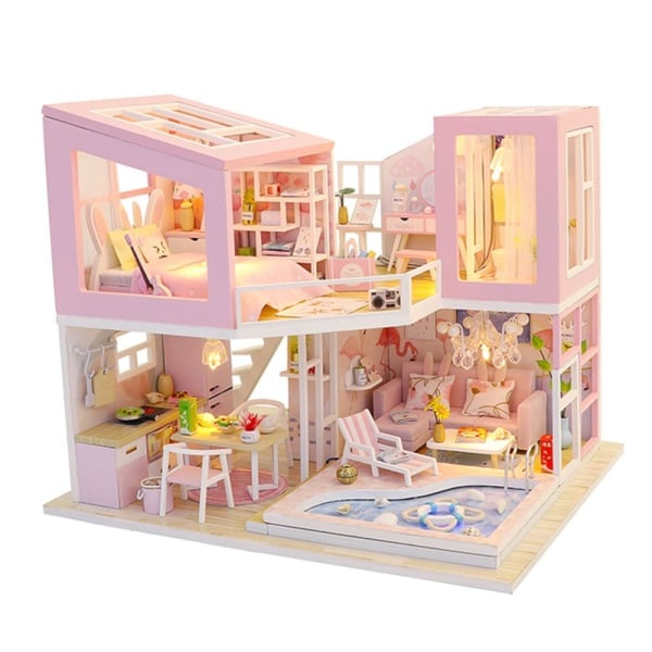DIY Miniatyrdockhus Miniatyrhus Kit med LED-ljus