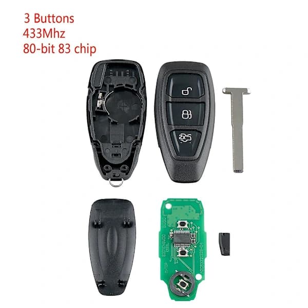 Bil Smartnøgle med 3 knapper Passer til Ford Focus C-Max Mondeo Kuga Fiesta B-Max 433MHZ Sort
