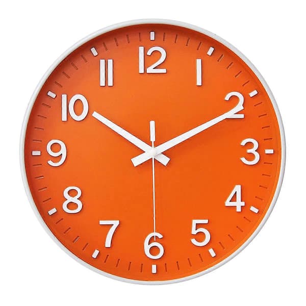 Wall Clock 30 cm Silent Clock for Living Room (Orange)