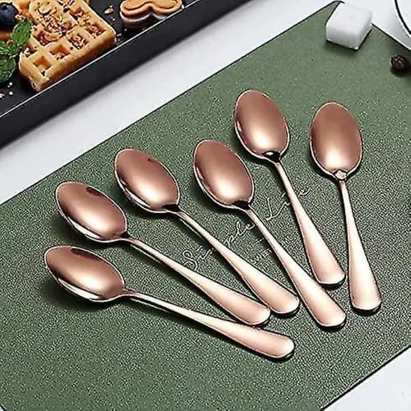 [CA] Roségull Kaffeskeer. 13 cm rustfritt stål teskjeer 6 stykker. Titan