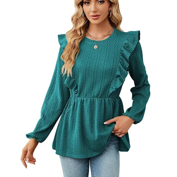 Dame Patchwork Rundhalset Langærmet T-shirt Top Sort Xxl
