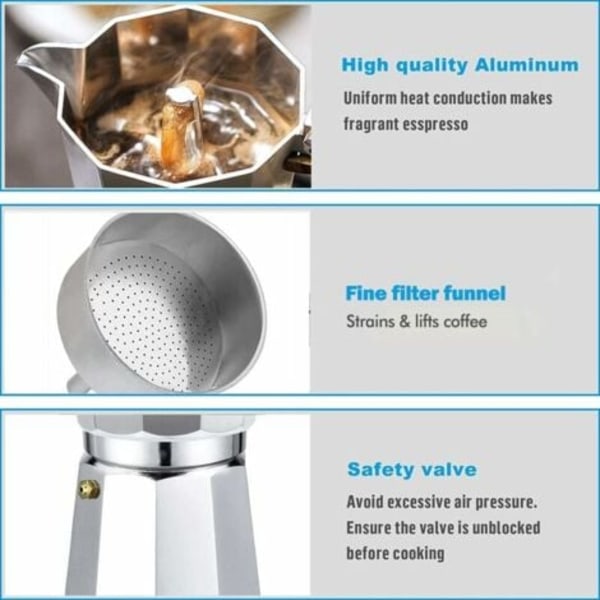 Ulisem Italiensk kaffebryggare Moka Express i aluminium Espresso - Transparent lock (9 koppar 450 ml).ca
