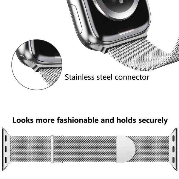 Apple Watch-armbånd 49 mm – Dobbel magnetisk justerbar erstatningsrem – Sølv Glatt Rustfritt Stål Metall