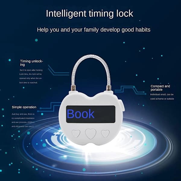 [CA] Smart Time Lock LCD-display, Multifunktionel Elektronisk Timer, Vandtæt USB Genopladelig Midlertidig Timer Hængelås